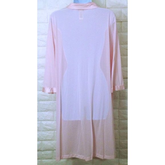 Vintage 90s Vanity Fair Dressing Gown Robe -M Pocket Collar Floral LS Nylon Pink - Picture 8 of 11